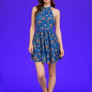 Sunday Mi Amor Retro 1960s Floral Ruffle Open Back Haltar Fairycore Micro Dress